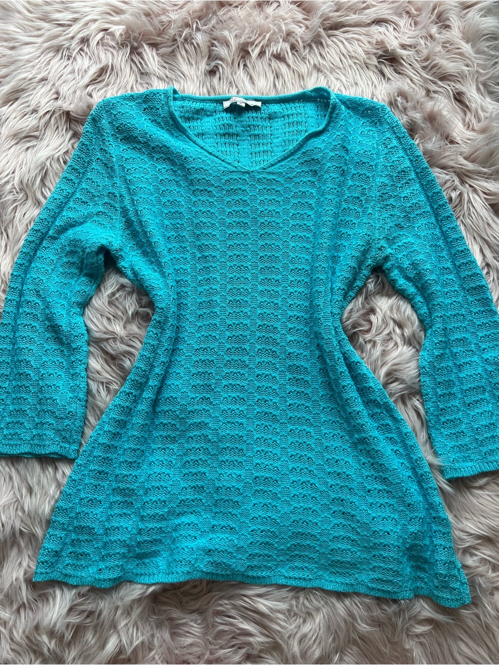 Lightweight Teal Knit V-Neck Sweater